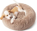Calming Dog Bed for Small Dogs - Donut Washable Small Puppy Bed, 23 inches Anti-Slip Round Fluffy Plush Faux Fur Large Cat Bed, Fits up to 25 lbs Pets, Camel
